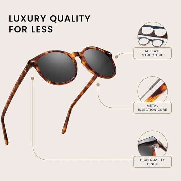 Women’s Tortoise Frame Polarized Round Sunglasses UV400 Vintage Accessories